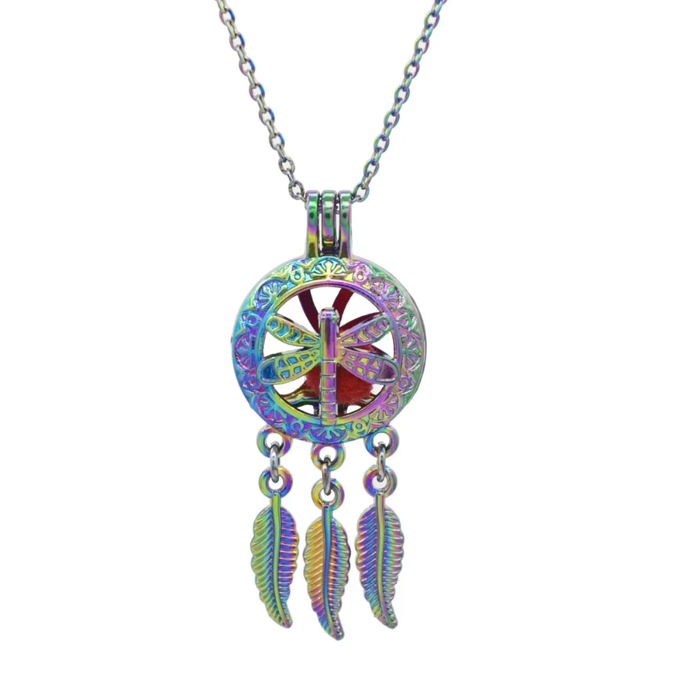 REYOW 5 шт. Радуга Стрекоза Dream Catcher Жемчужница из бисера клетки кулон эфирное масло