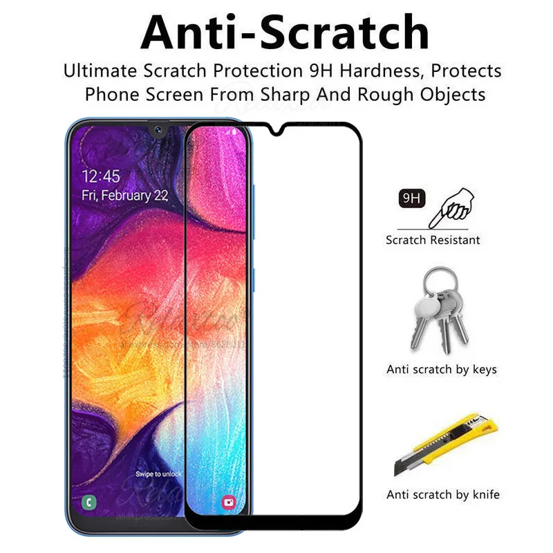 Full Cover Tempered Glass For Samsung Galaxy A50 A505F Protective Film glass on the A 50 SM Protection 9h|Защитные стёкла и