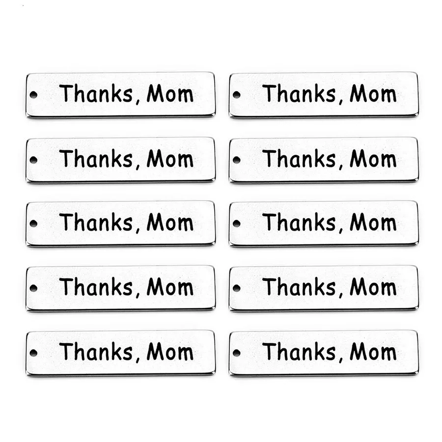 thanks mom Ckysee 5 шт. 10x40 мм нержавеющая сталь вдохновляющие буквы подвески 12 видов стилей серебро Прямоугольник слово Шарм для Diy ювелирных изделий - Окраска металла: thanks mom