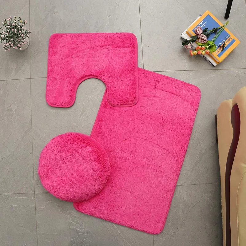 hot pink Противоскользящие коврики для ванной унитаза набор кораллового флиса абсорбирующий коврик для ванной комнаты пьедестал коврики для туалета крышка крышки - Цвет: hot pink