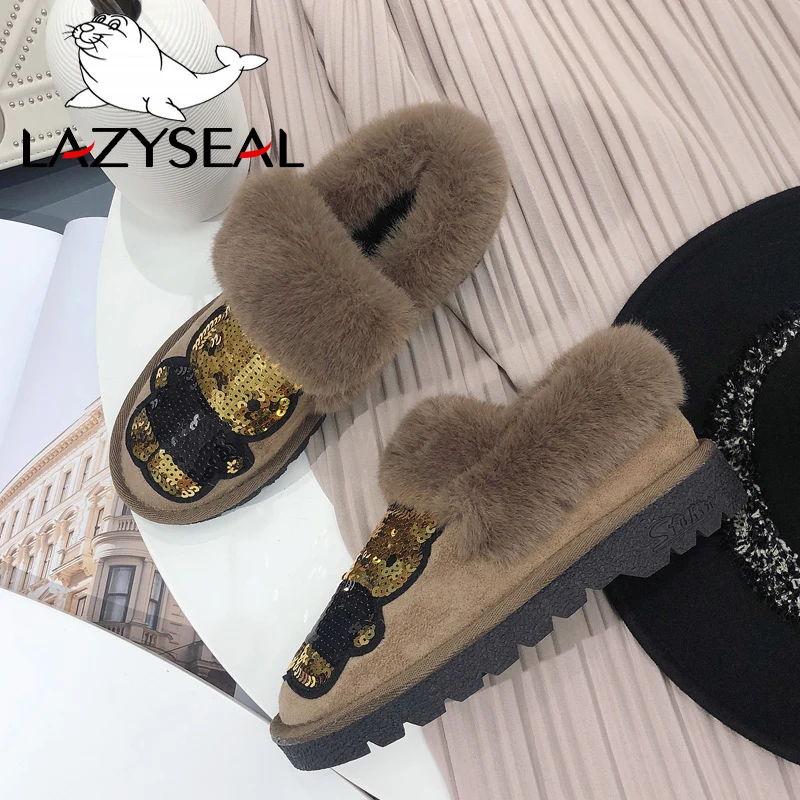 Женские сверкающие ботильоны для женщин LazySeal теплые зимние ботинки с блестками