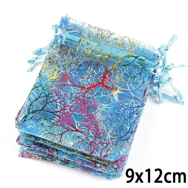 Blue 9x12cm 10 шт. Золотой Коралл шнурок органзы сумки белый синий красочные ювелирные изделия Упаковка Сумки Свадебные подарочные мешочки низкая цена торговля - Цвет: Blue 9x12cm