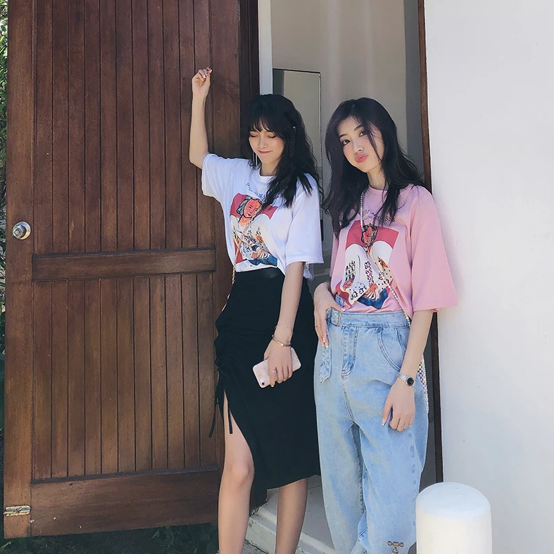 Женская летняя футболка с коротким рукавом Mishow хлопковая свободная круглым