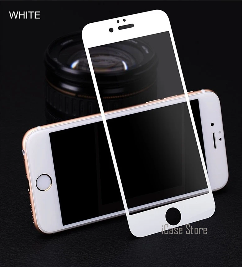 9H полноэкранное цветное закаленное стекло для iPhone 5 5S 5C SE 6 6S Plus 7 7Plus 4,7 дюймов 5,5 дюймов чехол с защитной пленкой для экрана - Цвет: White
