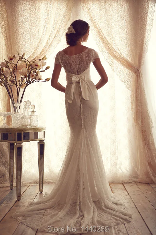 Элегантное кружевное свадебное платье до пола с юбкой годе по индивидуальному