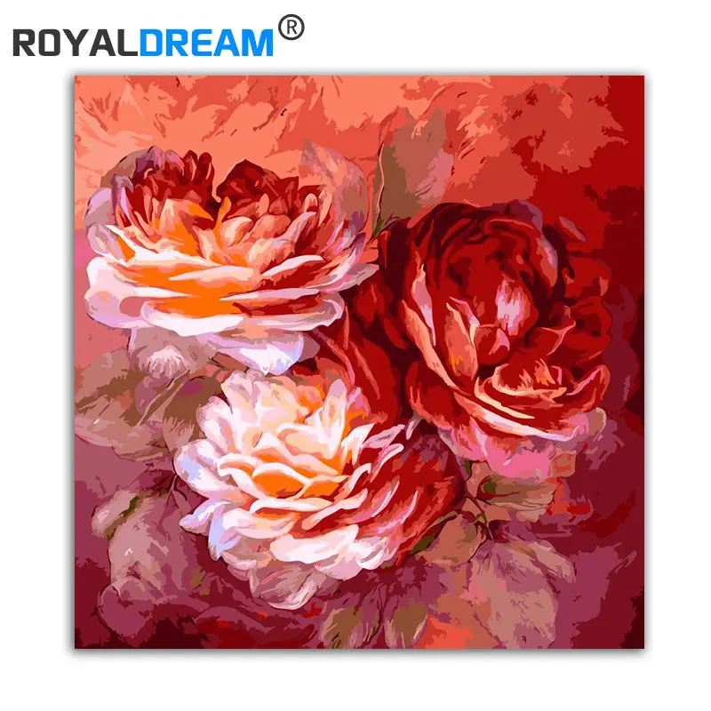 ROYALDREAM изящные пионы сделай сам рисование по номерам акриловыми красками ручная