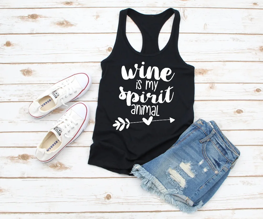 Майка с надписью Wine is My Spirit топ рисунком животного со слоганом для любителей