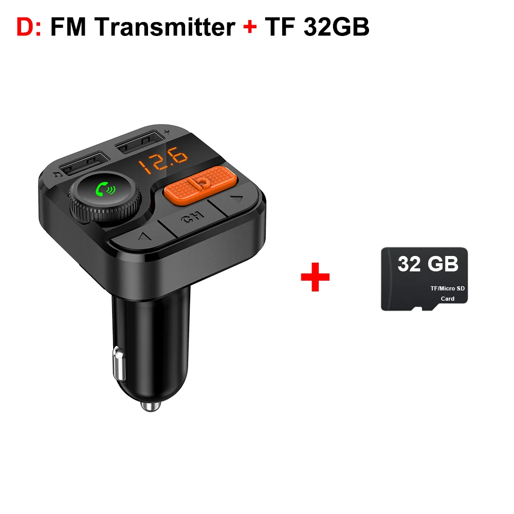 Автомобильное радио fm-передатчик бас Музыка Bluetooth V5.0 2.4A+ 1.0A быстрое зарядное устройство два usb порта TF карта USB флэш-накопитель Воспроизведение MP3 комплект - Название цвета: D-FM Transmitter 32G