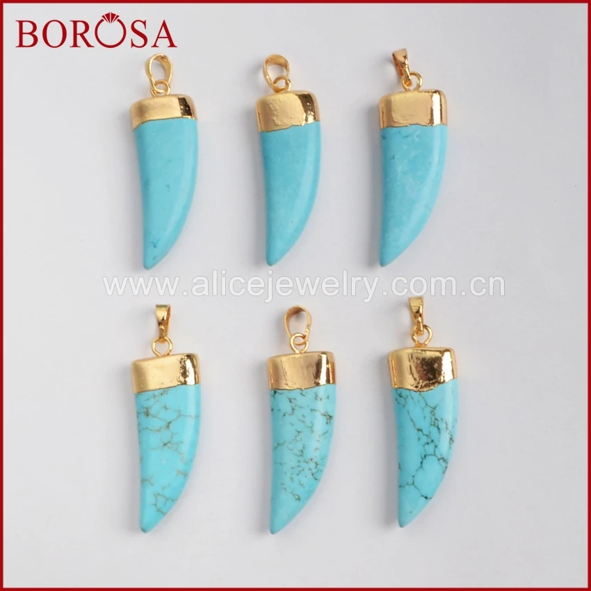 BOROSA 10 шт. в форме Клыка слона из камня Howlites золотой кулон Горна Howlite подвеска