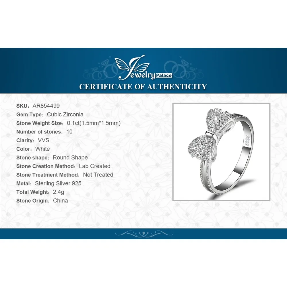 JewelryPalace стерлингового серебра 925 высокое качество Цирконий Игристые бантом Stackable Ring микро проложить кольца для Для женщин Подарки