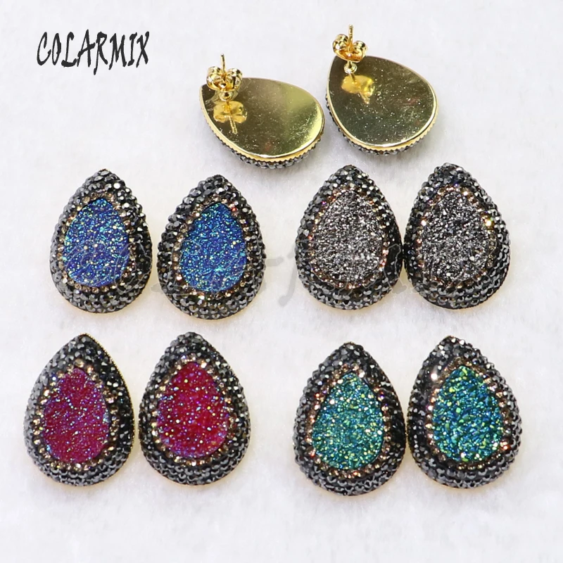 10 пар серьги-гвоздики druzy, серьги-капли с камнем, смешанные цвета, имитация druzy, опт, ювелирные изделия, драгоценные камни, ювелирные изделия для женщин 7021