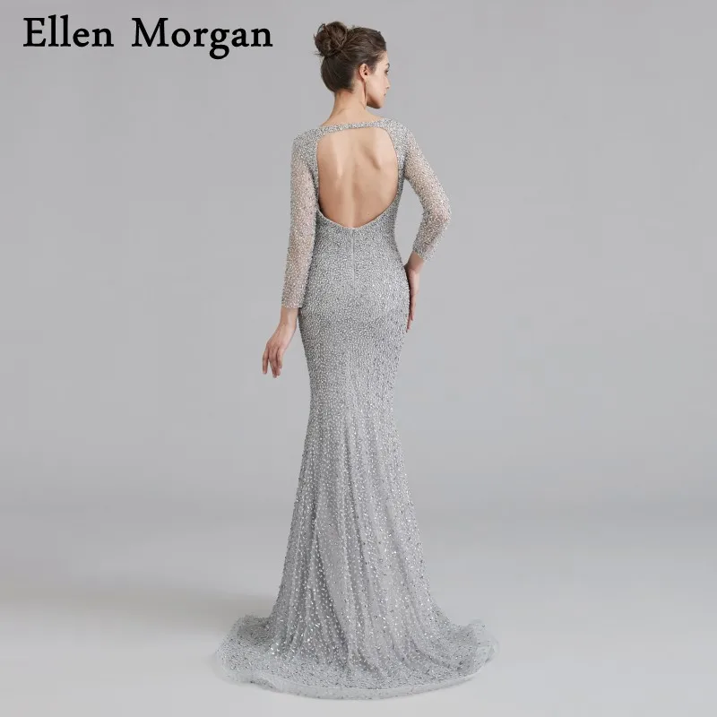 Серые вечерние платья без спинки с длинным рукавом 2019 Robe De Soiree Дубай Кафтан