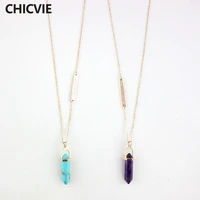chicvie wedding engagement bohemia natural stone necklaces gold color pendant necklaces for women beads jewelry sne160239