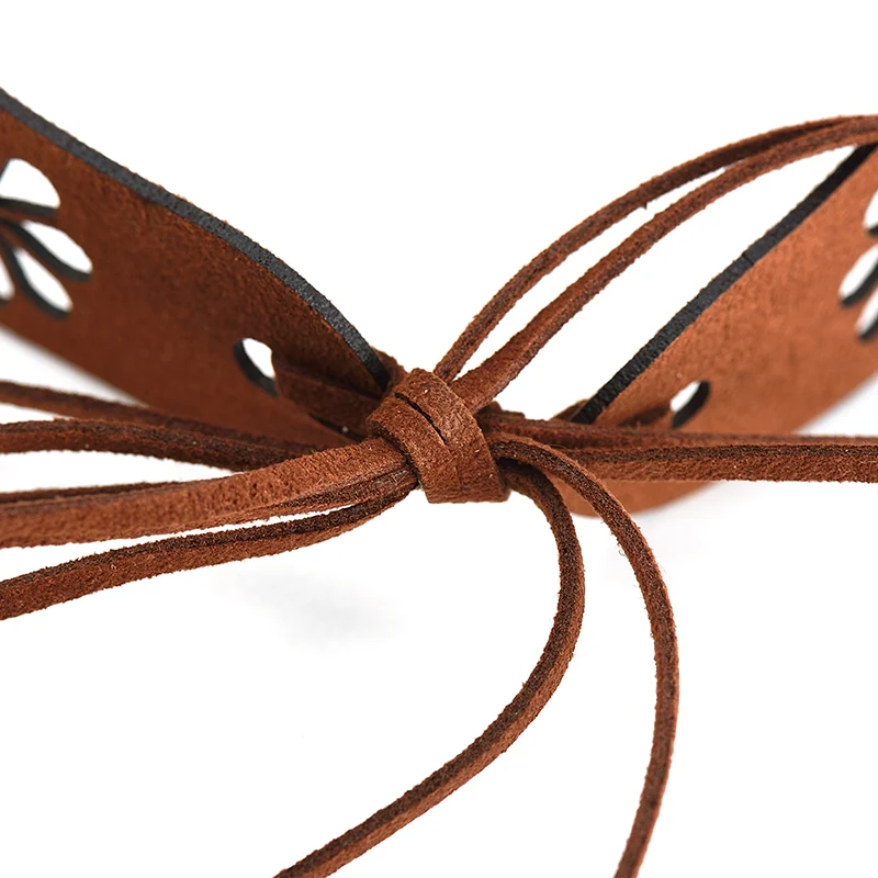 2017 ожерелье чокер из коричневой замши в стиле панк винтажное с ажурным цветком и