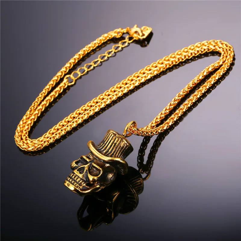 Цепочка из нержавеющей стали/золотого цвета для мужчин подвеска в виде скелета