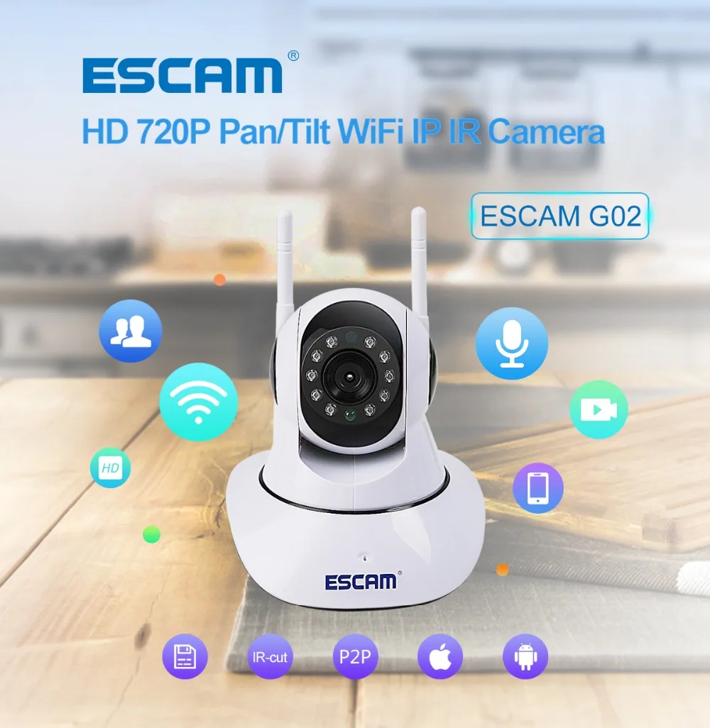 

IP-камера Интерком ESCAM G02 720P, беспроводная, Wi-Fi