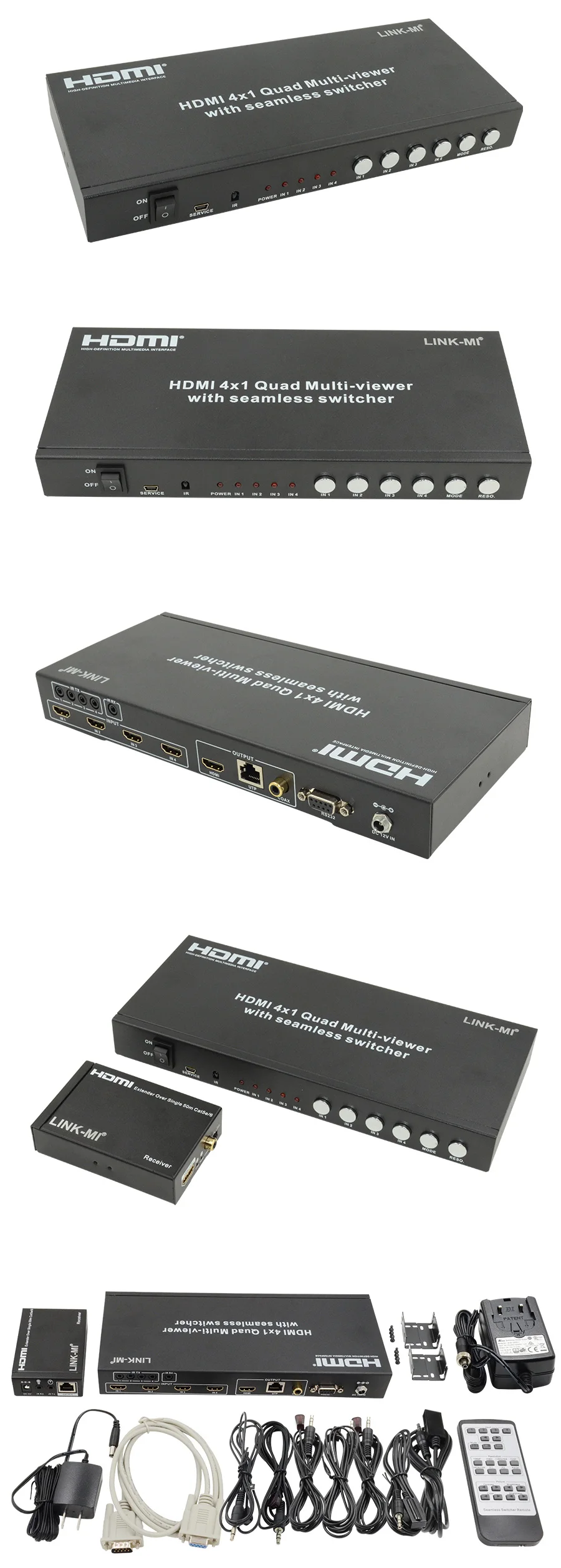 LINK-MI LM-S41-50 quad видео контроллер 4x1 HDMI Multi-Viewer Switcher Extender 50 м по одной Cat5e/ 6 кабель 1920x1080@ 60 Гц