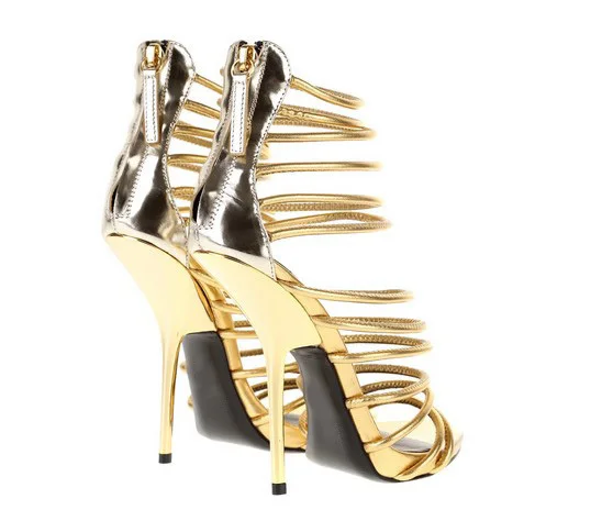 2014 New gz gold strap peep toes high heels melissa sandals sapato fashion gladiator women shoes sandalias big size | Обувь