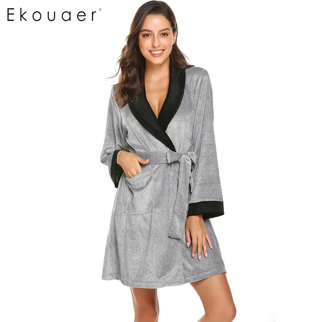 Фото Ekouaer женский халат ночное белье с шалью воротник одежда для сна повседневное