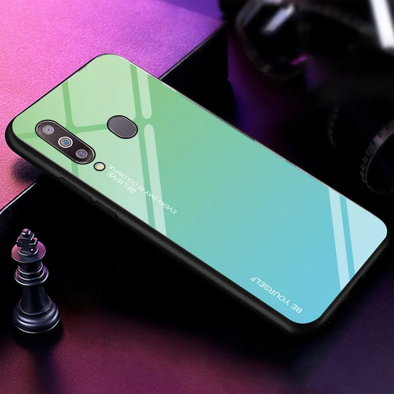 100 шт./лот градиент закаленное Стекло мягкая TPU рамки чехол для samsung Примечание 10 10PRO M30 A20 A10 A50 A70 A80 A90 A10E A10S