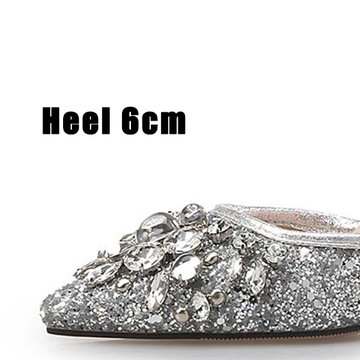 silver 6cm Сверкающий горный хрусталь ультра 12 44 насосы Scarpin золото высокие каблуки Slingback обувь Серебряный Плюс размер 33 Указательный палец лето леди - Цвет: silver 6cm