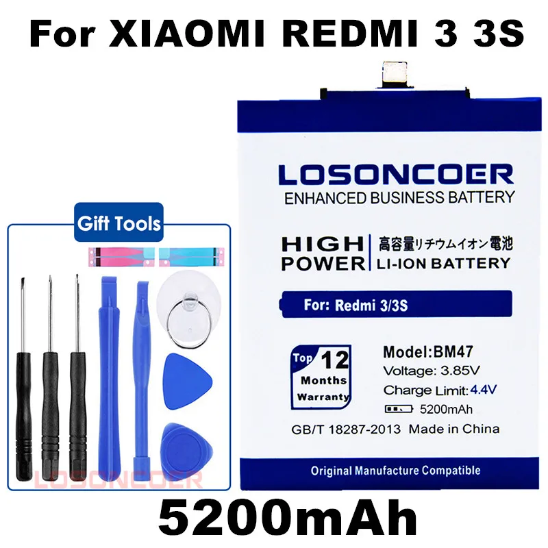 3 85 V losoncoer 5200 мА/ч BM47 Аккумуляторный сотовый телефон батареи для Xiaomi Redmi S 3X3 pro