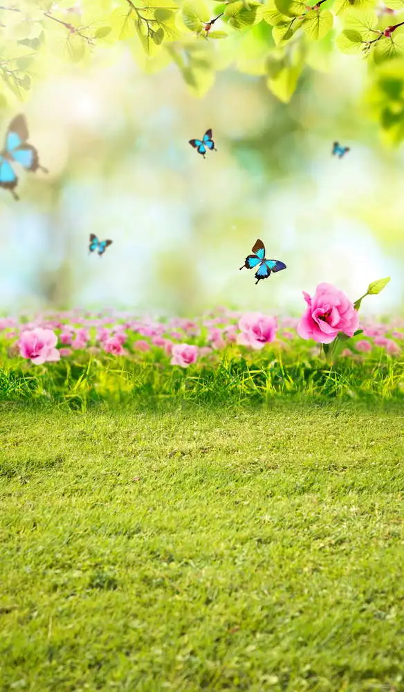 Camera fotografia spring picture for photography backdrops grass butterflies background photo studio F-2878 | Электроника