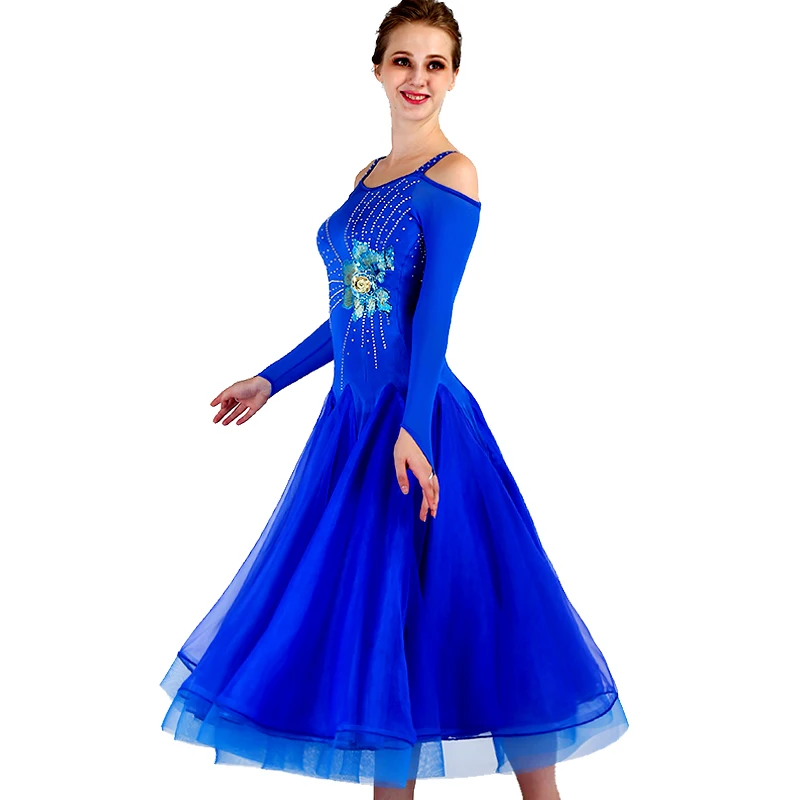 Royal blue women modern dance competition costumes High quality new ballroom dress Rhinestone tango waltz dancing | Тематическая