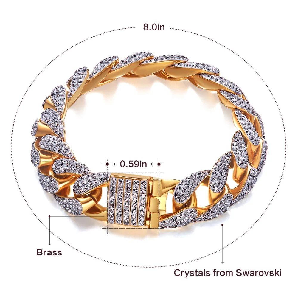 CDE золотой браслет украшенный кристаллами мужской Майами из кубинского циркония