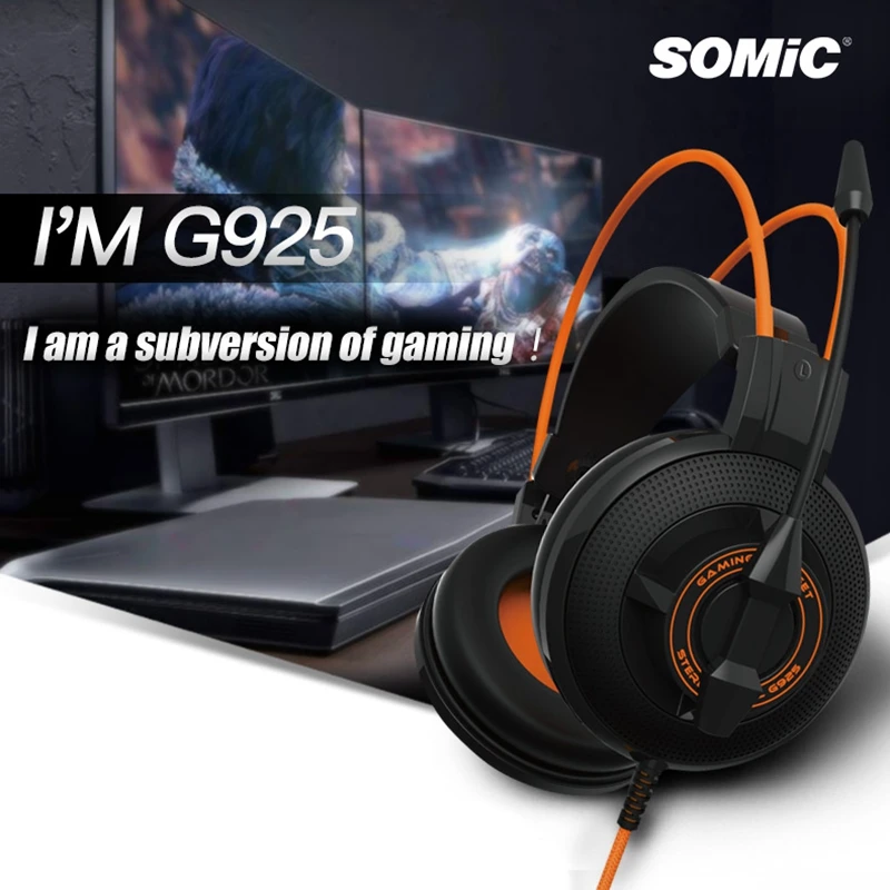 SOMiC G925 оригинальные Игровые наушники Накладные наушники с микрофоном головная повязка бас стерео звук для ноутбука компьютера ПК игры