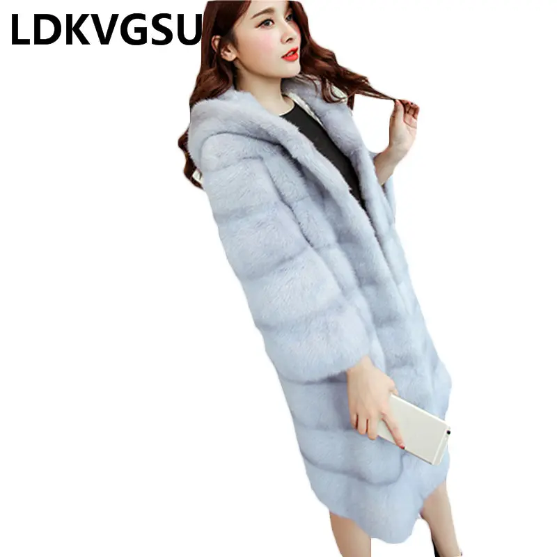 Женское длинное пальто из искусственного меха новинка 2018 осенне зимняя куртка с