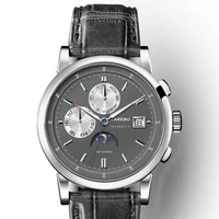 karebo triple windows automatic self hand wind mens fashion business wristwatch watch silver case grey dial
