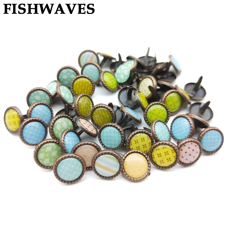 FISHWAVES 50 шт. бронзовые эпоксидные Brads Diy ремесло украшение, скрапбукинг узор Brads ручной работы Шарм фотоальбом Брэд