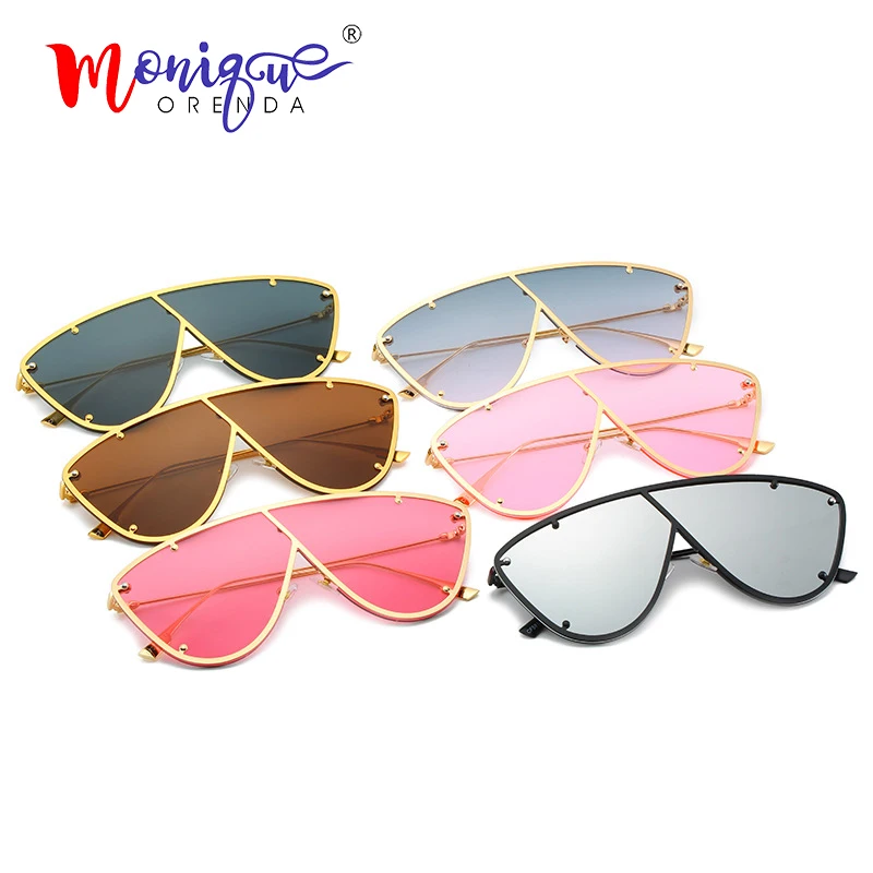 

One piece sunglasses women brand designer high quality retro rivet rimless sun glasses for women female shades eyewear UV400