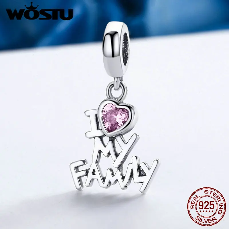 Серьги подвески WOSTU из серебра 925 пробы с бусинами I Love My Family оригинальный браслет