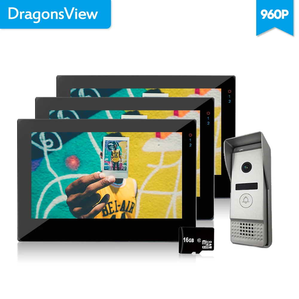 Dragonsview 7 дюймов проводной видео телефон двери 3 Монитора с 1 Интерком дверной