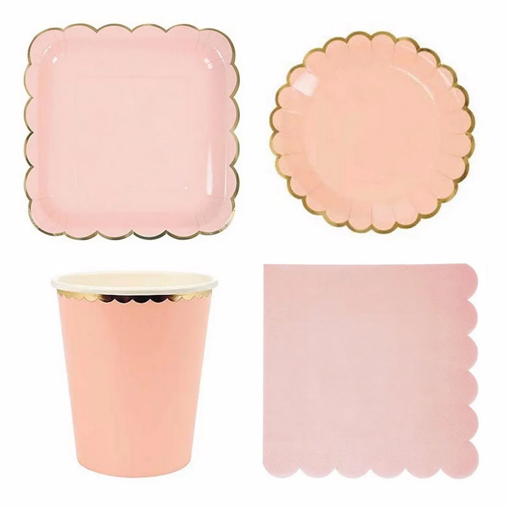 Pink 44 шт./компл. Бумага тарелки салфетки чашки вечерние одноразовая посуда металлик сплошной Цвет тема вечерние свадебные принадлежности для Рождества - Цвет: Pink