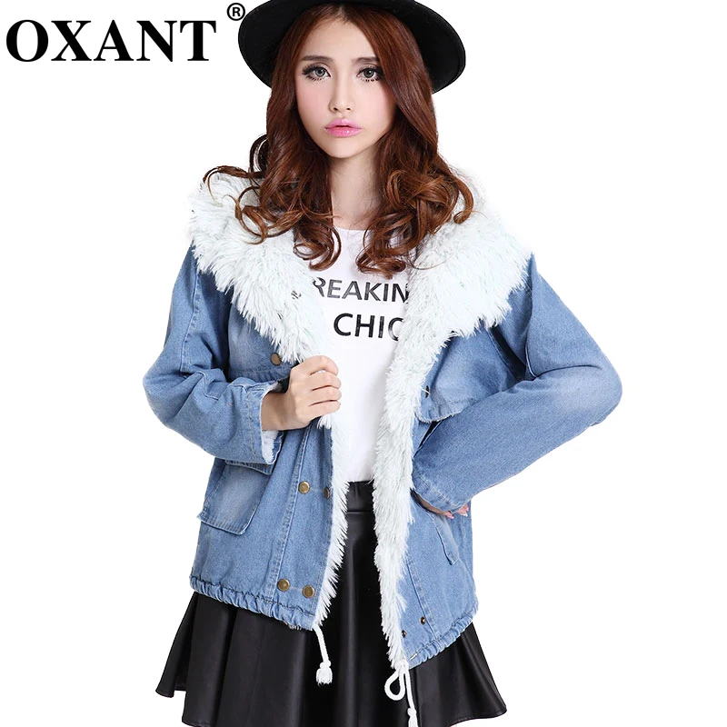 OXANT 2019 зимняя Модная Джинсовая куртка Женские куртки с плюшевой подкладкой