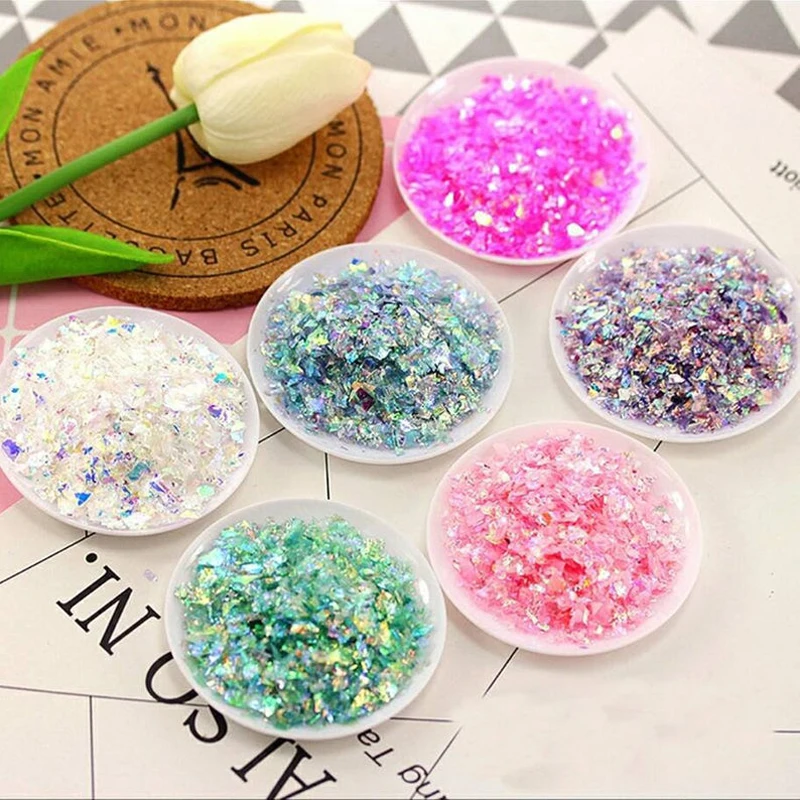 

YTLK Nail Art Acrylic Glitter Ice Mylar Shell Foil Paper Powder Nails Powder Mirror Chrome Nail Art Sugar Shell Powder TWSDF