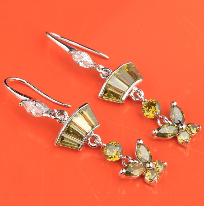 Adorable Butterfly Shape Green Peridot Gems Multigems 925 Sterling Silver Drop Dangle Earrings For Women Free Shipping S5377 | Украшения и