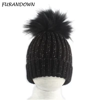 winter warm knitted baby hat children cotton beanie hats for girls boys real fur pompom hat for kids