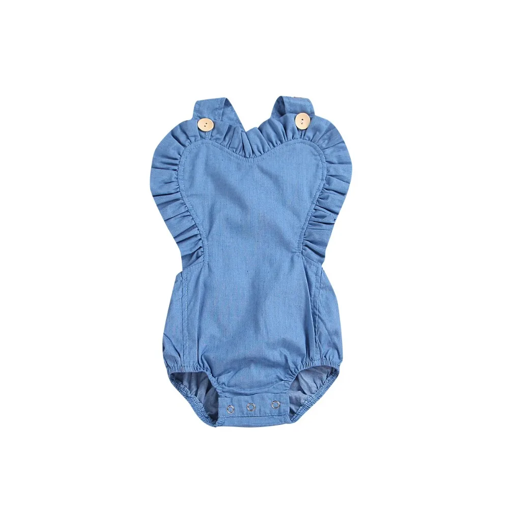 

Baby Girls Sleeveless Strapless Adjustable Washed Blue Jeans Casual Fashion Little Baby Rompers Fashion Summer Rompers