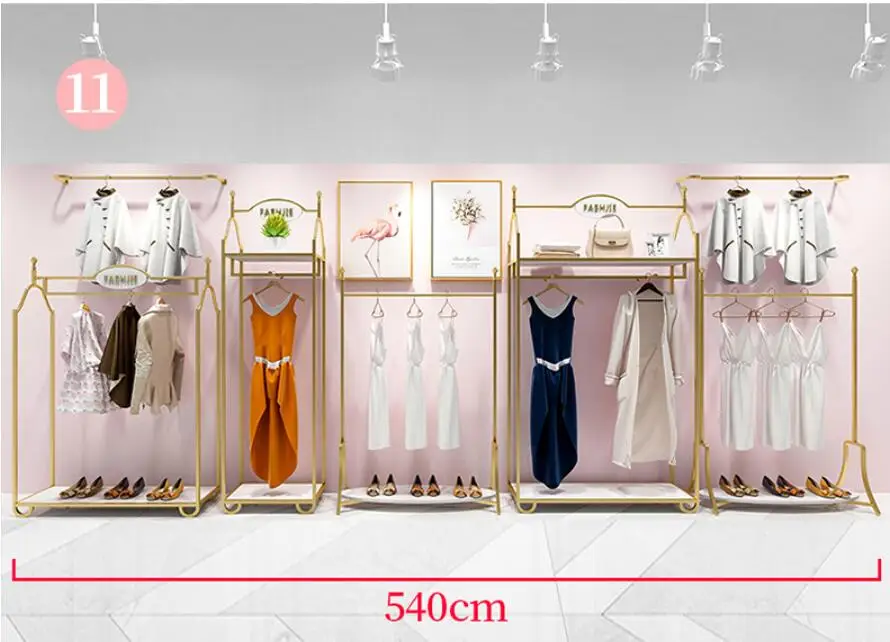Europe type gold dress shop rack rack high grade clothes rack shoes bag double layer clothing display rack