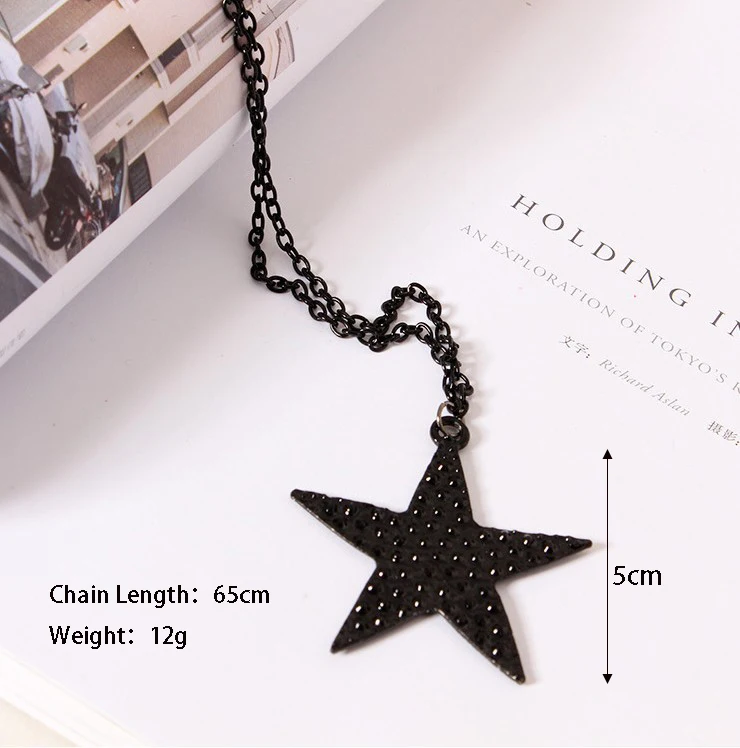 Женское ожерелье с пятиконечной звездой черное в стиле хип-хоп панк длинное для