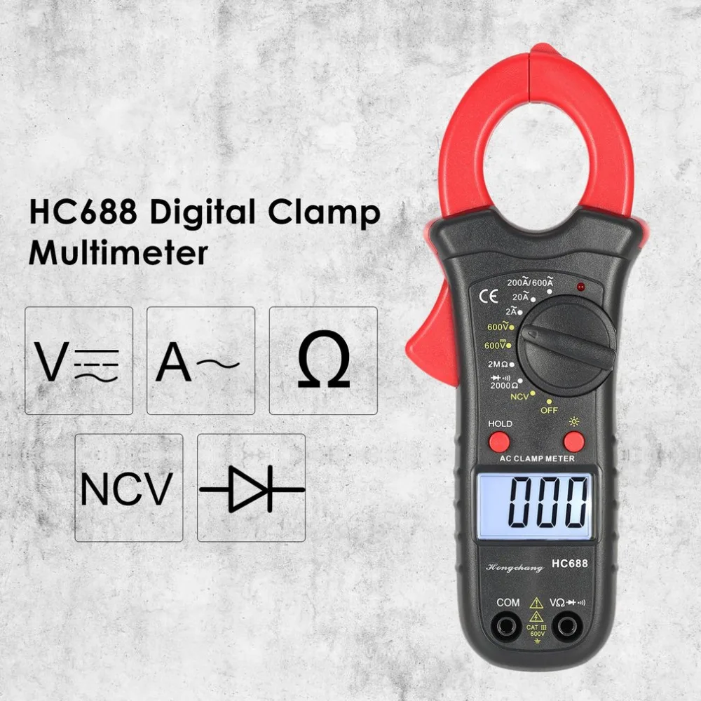 HC688 цифровой клещи мультиметр AC/DC напряжение тока Ом ncv диод тестер 1999 отсчетов хранение данных Подсветка Ручной