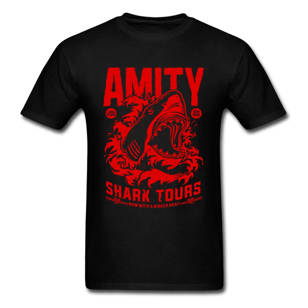 Потрясающая крутая Мужская футболка Amity Shark Tours Красная мужская с рисунком из