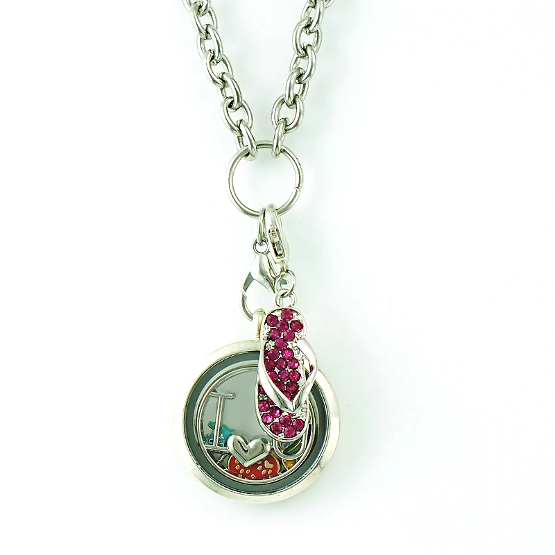 JINGLANG Silver Color Charms Dangle Pink Rhinestone Slipper Pendants With Lobster Clasp DIY Charm For Jewelry Accessories | Украшения и