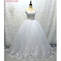 lovskyline vestido de noiva custom made lace up back boat neck beaded appliqued sleeveless lace wedding dress