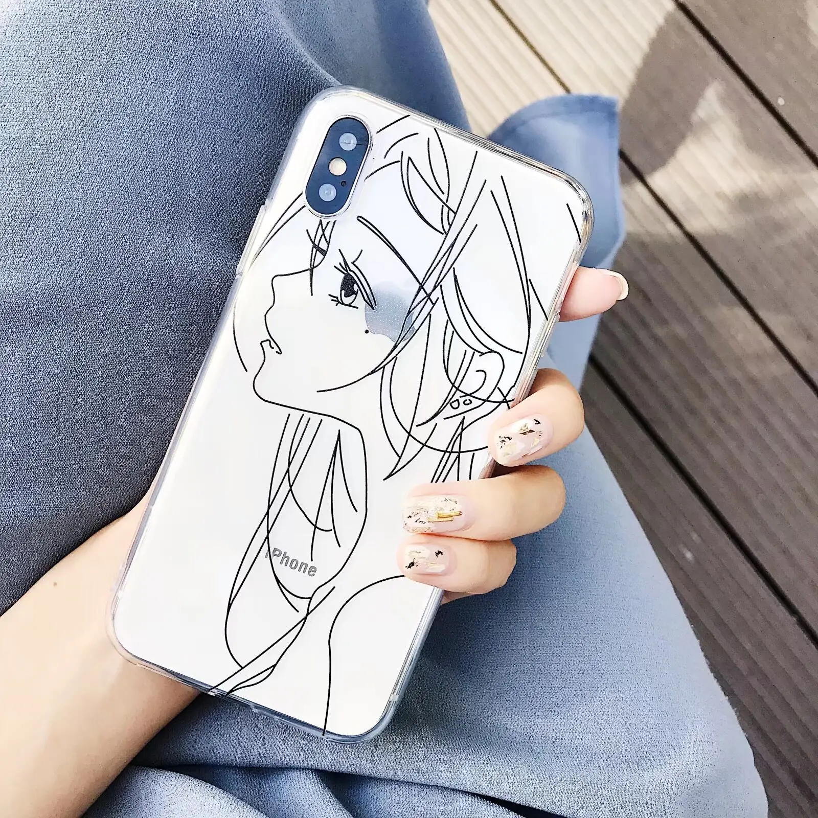 Модные Простые линии аниме девочка чехол для iPhone Xs 11 pro MAX Xr X 6 6s 7 8 plus задняя крышка