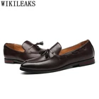 Туфли мужские классические кожаные, деловой стиль, лоферы, Роскошный итальянский бренд, Chaussure Homme, коричневый цвет